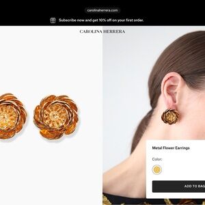 Carolina Herrera Gold Metal Flower Earrings